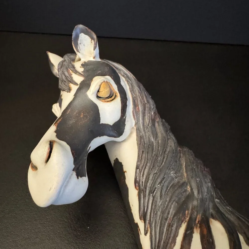 Handcrafted Ceramic Horse Figurines Set Of 2 Stamped Bier 2003 Painted White & G - Picture 13 of 16